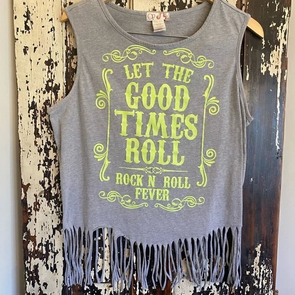 Ocean Pacific Women's OP Let The Good Times Roll fringed boho tank. XL.vintage